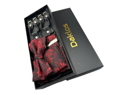 luxusni set tmave cerveny se vzorem kvetin motylek ksandy sle a kapesnicek v darkovem baleni