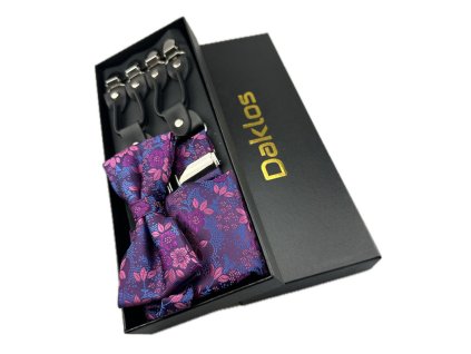 luxusni set fialovy a lehce modry kvetovany vzor motylek ksandy sle a kapesnicek v darkovem baleni