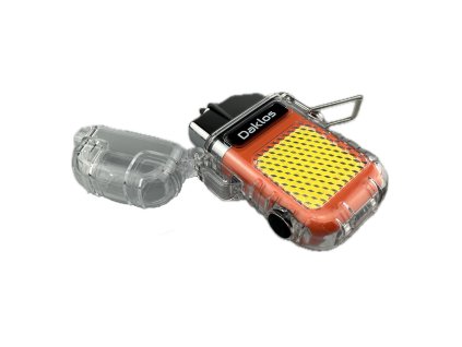 plazmovy nabijeci vodeodolny vetruodolny elektricky zapalovac s led svetlem v darkove krabicce pruhledny oranzovy
