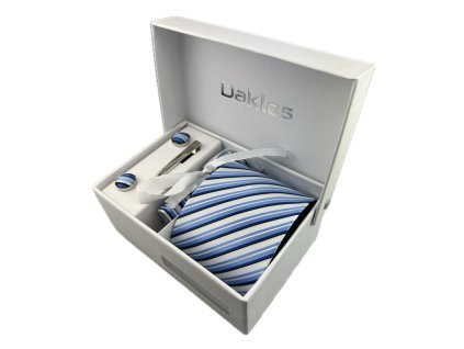 luxusni set tmave modry s kostickami kravata kapesnicek manzetove knoflicky kravatova spona v darkovem baleni