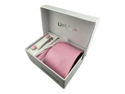 luxusni set s ruzovym vzorem kravata kapesnicek do saka manzetove knoflicky kravatova spona v darkovem baleni