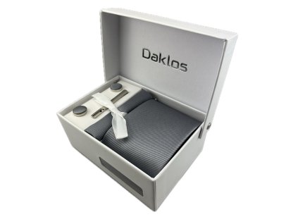 luxusni set cerno bily hvezdickovany vzor kravata kapesnicek do saka manzetove knoflicky kravatova spona v darkovem baleni