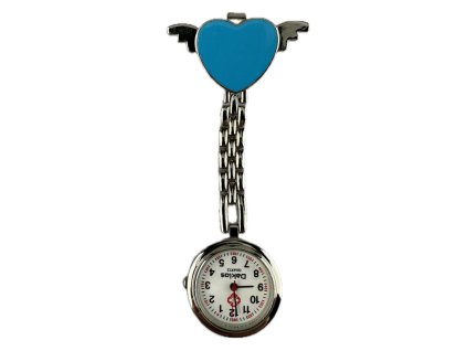 kovove pripinaci kapesni hodinky srdce s kridly nejen pro zdravotni sestru modre