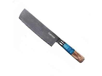 nakiri nuz z damaskove oceli s rukojeti ze dreva a pryskyrice