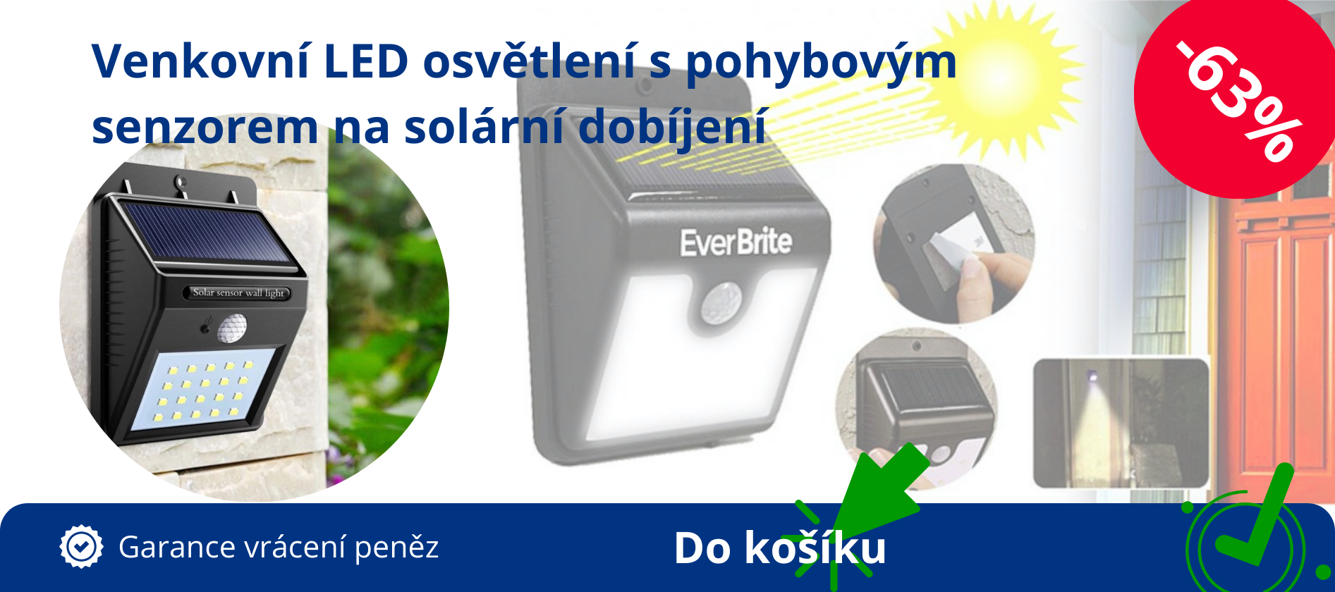 Venkovní LED osvětlení s pohybovým senzorem na solární dobíjení