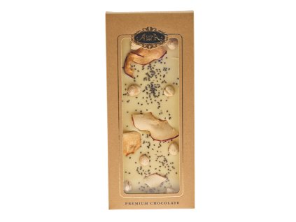 Aura Premium bílá čokoláda s mixem jablek, lískových oříšků a chia 120 g