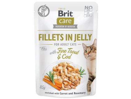 Kapsička Brit Care Cat pstruh a treska, filety v želé 85g