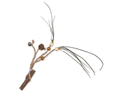 Hračka Magic Cat Natural Fun dřívko s provázky, korálky a rolničkou 6cm