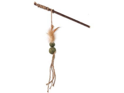 Hračka Magic Cat Natural Fun šidítko s přírodními pírky a provázky mix 25cm
