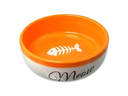 Miska Magic Cat keramická bílá/oranžová Meow 13,4x4cm, 170ml