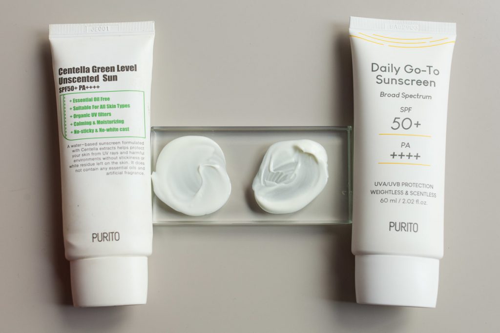 PURITO DAILY GO-TO SUNSCREEN SPF 50 PA++++: Porovnání s Centella Green Level Unscented Safe Sun 50+ PA++++