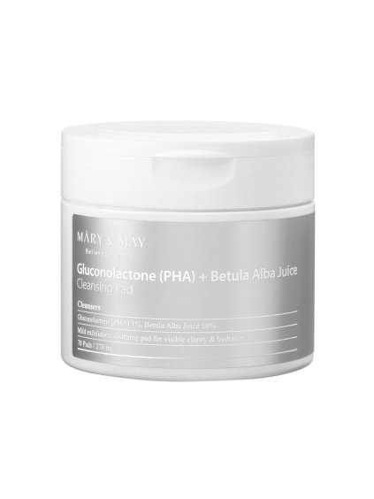 MARY & MAY - Glukonolakton (PHA)+Betula Alba Juice Cleansing Pad - čisticí polštářky s PHA a březovou šťávou(70ks)