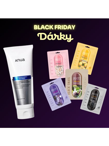 Black Friday dárkový set: ANUA 8 Hyaluronic Acid Hydrating Gentle Foaming Cleanser 150 ml + 5 plátěných masek JIGOTT
