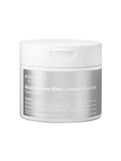 MARY & MAY - Gluconolactone (PHA)+Betula Alba Juice Cleansing Pad - Čistiace tampóny na pleť s PHA a brezovou šťavou(70ks)