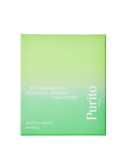PURITO SEOUL - Wonder Releaf Centella Mini Kit Unscented -Neparfumovaný set na pleť s Centellou (Sérum 15ml+Toner 30ml+Krém 15ml)