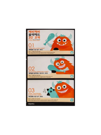 A'PIEU - Goblin Blackhead 3-Step Nose Pack - Čistiace náplasti na nos v 3 krokoch 6.2g