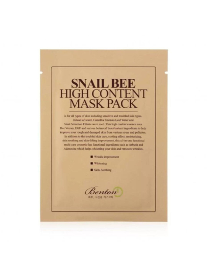 BENTON - Snail Bee High Content Mask - Slimačia plátená maska so včelým jedom 1ks