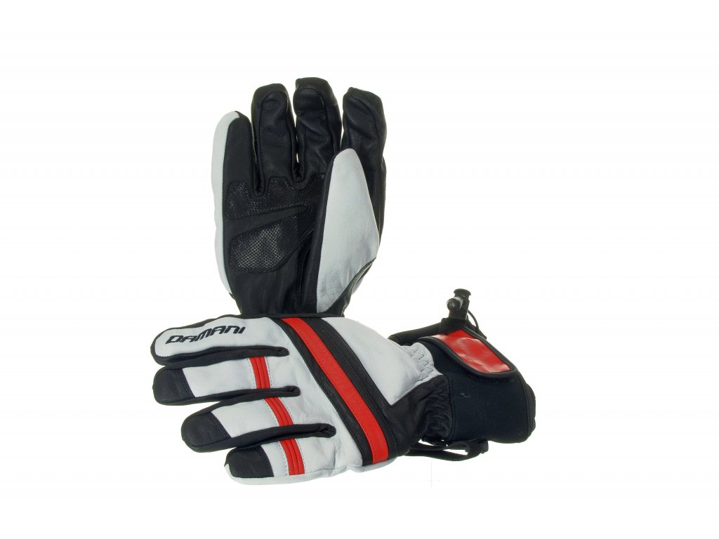 Lyžařské pánské rukavice Damani R03 - SKI celokožené (černo-bílo-červená) -  Damani sports