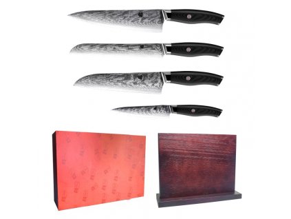 Kuchyňský set 4 nožů Swityf® MX z damaškové oceli s magnetickým stojanem