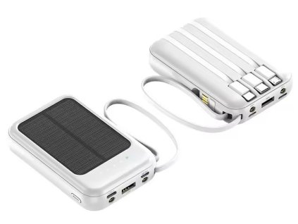 19056 solarni mini powerbanka 10000mah s nabijecimi kabely bila