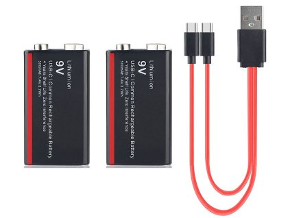 2x dobíjecí USB 9V baterie Soshine 500mAh + USB kabel