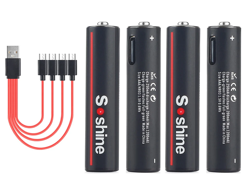 Levně 4x dobíjecí USB AA 1,5V baterie Soshine 4200mWh + USB kabel
