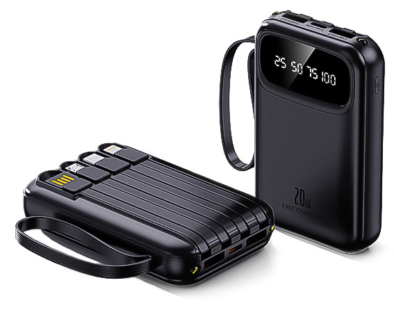 Levně Mini Powerbanka 5000mAh s vestavěnými kabely - Černá