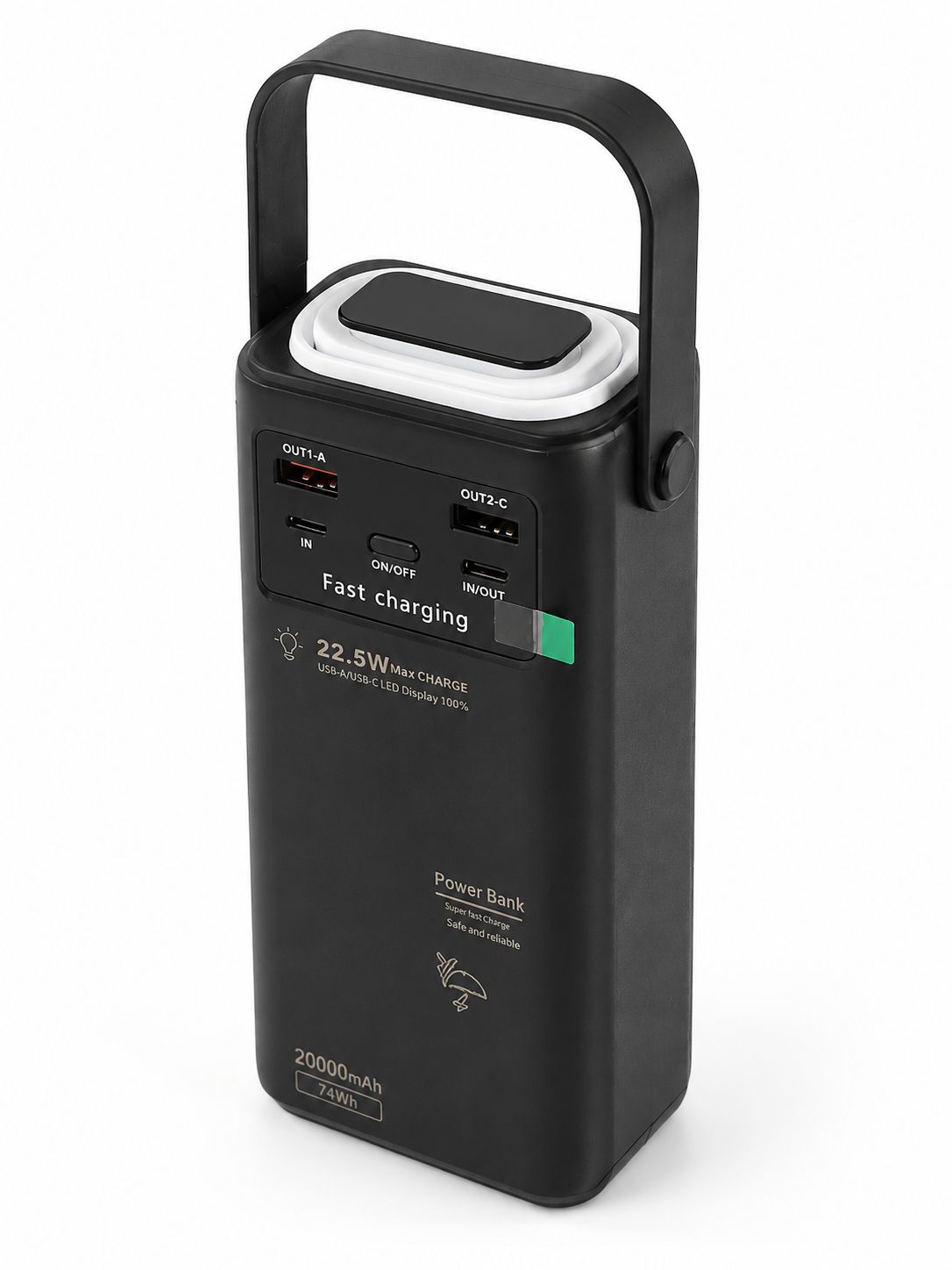 Outdoorová powerbanka 30000mAh Lighthouse 22.5W s vestavěnými kabely - černá