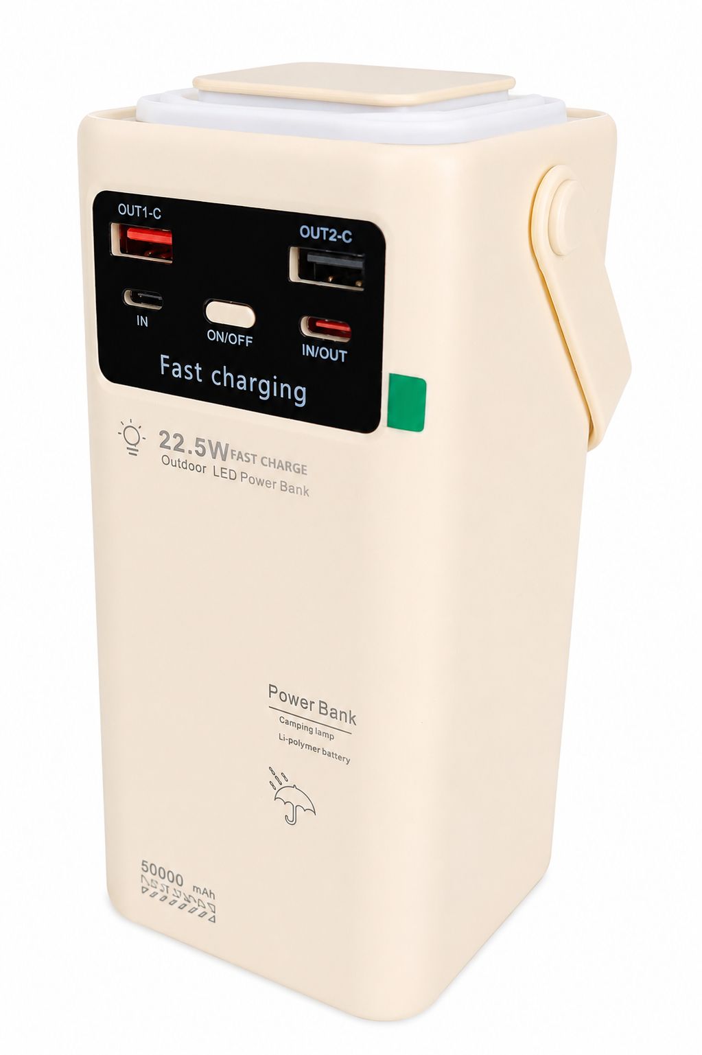 Outdoorová powerbanka 50000mAh Lighthouse 22.5W s vestavěnými kabely - béžová