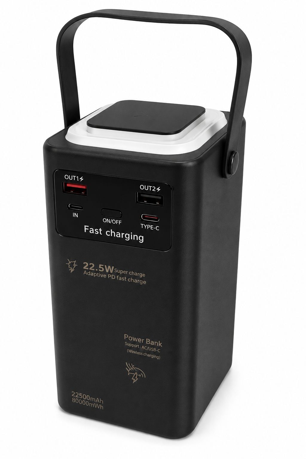 Outdoorová powerbanka 60000mAh Lighthouse 22.5W s vestavěnými kabely - černá