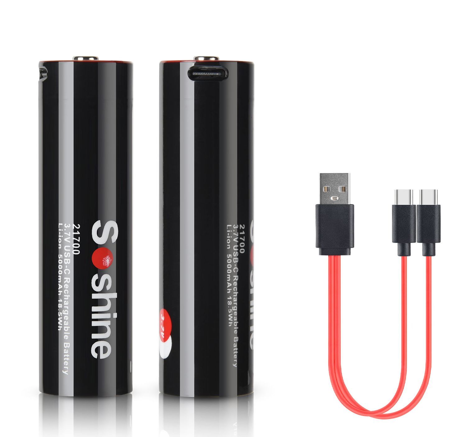 2x Li-ion baterie Soshine 21700 USB-3.7 5000mAh s PCB + USB nabíjecí kabel