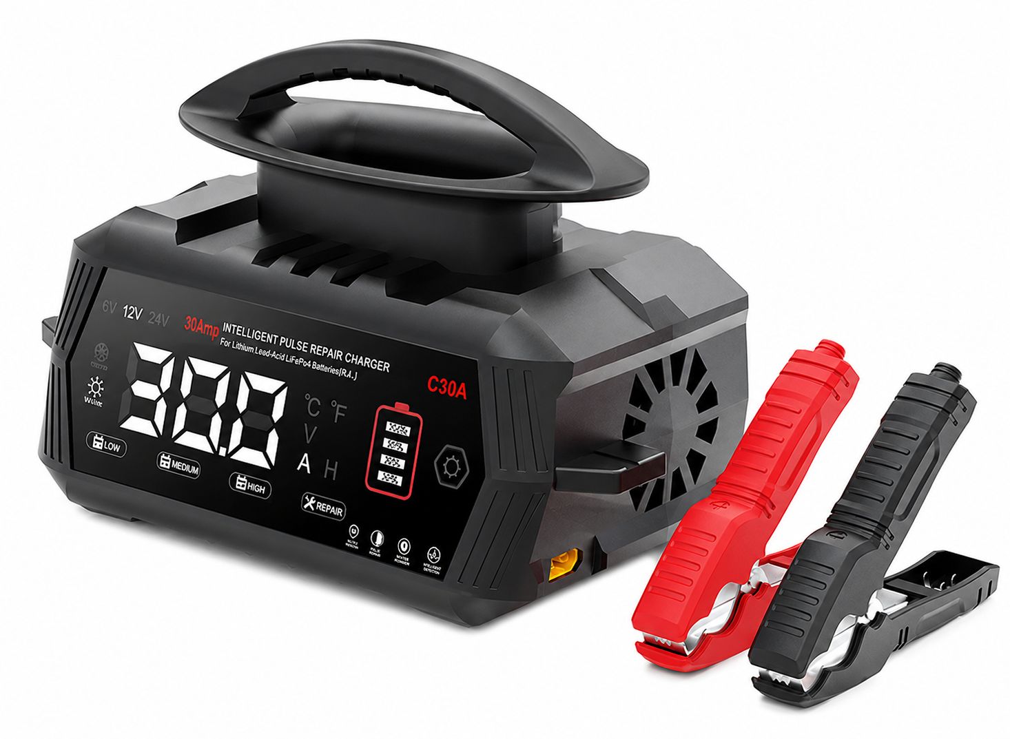 HTRC Autonabíječka C30 6V/12V/24V 30A Lithium, LiFePO4, Pb (AGM, GEL, EFB, MF, SLA, WET, Flooded)