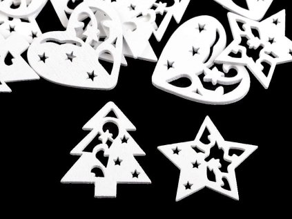 Dřevěná vánoční hvězda, srdce, stromeček (Varianta 3 bílá strom, Balení 10 ks)