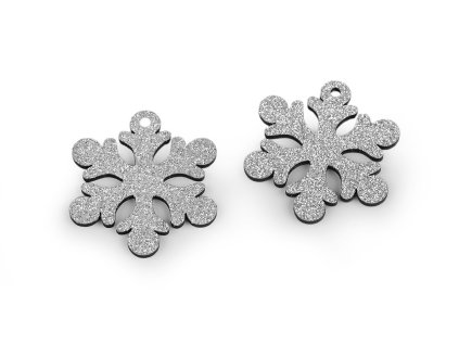 Dřevěná vločka s glitry k zavěšení Ø41 mm (Varianta stříbrná glitry, Balení 10 ks)