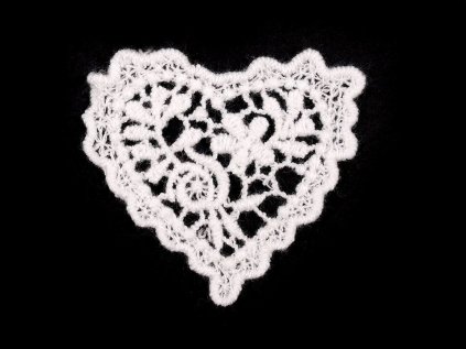 Krajková aplikace / nášivka srdce (Varianta 2 bílá mléčná, Balení 10 ks)