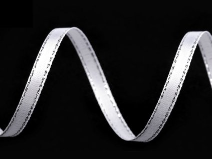 Atlasová stuha s lurexovým okrajem šíře 6 mm vánoční (Varianta 1 bílá stříbrná, Balení 22.5 m)