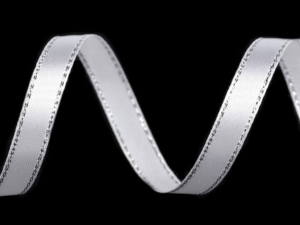 Atlasová stuha s lurexovým okrajem šíře 10 mm vánoční (Varianta 1 bílá stříbrná, Balení 22.5 m)