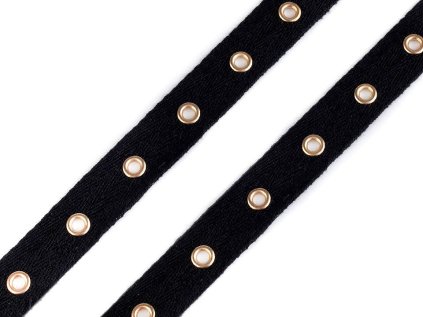 Prýmek / průchodky na bavlněné stuze šíře 20 mm (Varianta 1 černá zlatá, Balení 1 m)