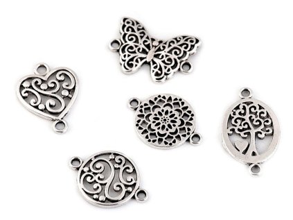Filigránový dekorační našívací motýl, mandala, srdce, strom života (Varianta 1 platina srdce, Balení 5 ks)