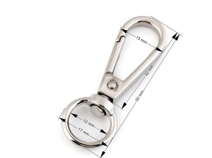 Kovová karabina otočná, průvlek 12 mm (Varianta 1 nikl, Balení 1 ks)