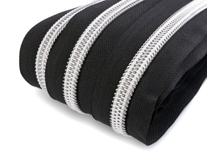 Zip spirálový se stříbrnými zoubky No 10 metráž (Varianta černá, Balení 1 m)