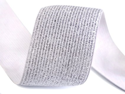 Pruženka s lurexem šíře 40 mm (Varianta 1 bílá stříbrná, Balení 1 m)