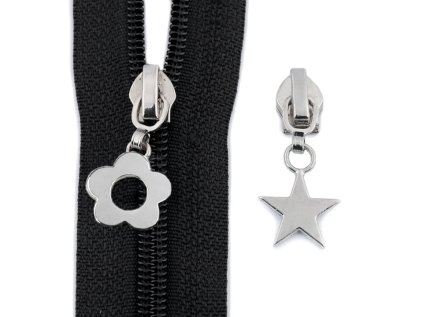 Jezdec ke spirálovým zipům No 5 srdce, hvězda, květ (Varianta 1 nikl srdce, Balení 3 ks)