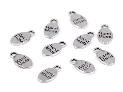 Kovový přívěsek Handmade 8x15 mm (Varianta platina s patinou, Balení 10 ks)