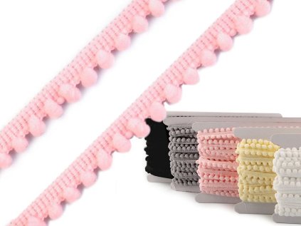 Prýmek šíře 11 mm s bambulkami Ø5 mm (Varianta 1 bílá, Balení 13.5 m)