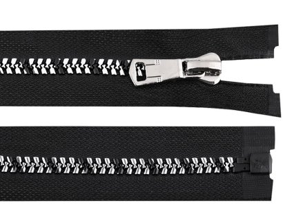 Kostěný zip se stříbrno-černými zoubky No 8 délka 60 cm (Varianta 1 černá, Balení 1 ks)