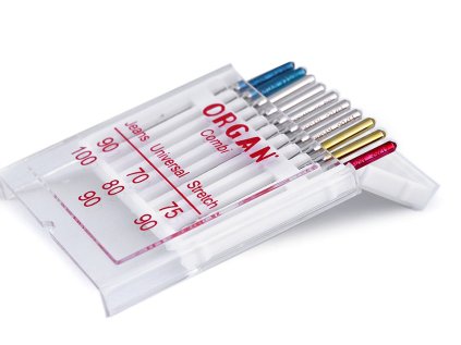 Strojové jehly sdružené Jeans 90;100, Universal 70;80;90, Stretch 75;90 Organ (Varianta nikl, Balení 5 krab.)