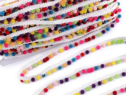 Polyesterový prýmek / paspulka se sametovými perlami šíře 12 mm (Varianta 1 multikolor, Balení 1 m)