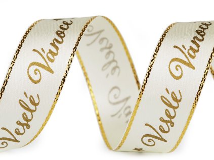 Vánoční saténová stuha Veselé Vánoce šíře 20 mm (Varianta 3 červená zlatá, Balení 18 m)