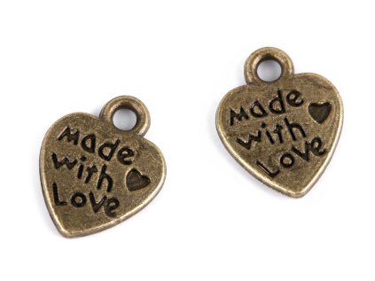 Přívěsek srdce 10x12 mm (Varianta 1 (Made with love) platina s patinou, Balení 10 ks)